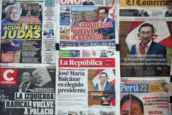 Peru's interim president continues on trial one day after taking office