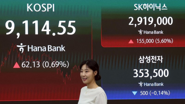 Seoul shares close at fresh peak above 9,100 on chip gains amid U.S.-Iran talks Seoul shares close at fresh peak above 9,100 on chip gains amid U.S.-Iran talks
